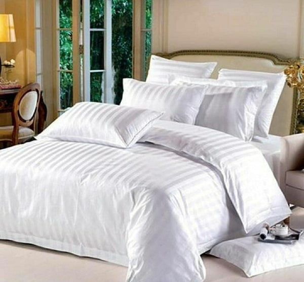 WSOKO 70% Cotton Satin Stripe Super King Bedsheet 108x108 Inch with 2 Pillow Covers | White | Hotel Quality