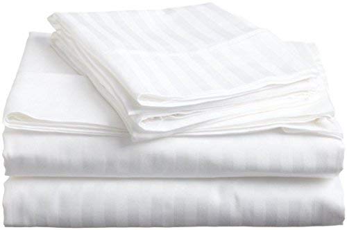 WSOKO 70% Cotton Satin Stripe Super King Bedsheet 108x108 Inch with 2 Pillow Covers | White | Hotel Quality
