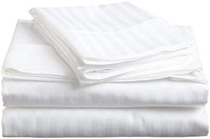 WSOKO 70% Cotton Satin Stripe Double Bedsheet 72x108 Inch with 2 Pillow Covers | White
