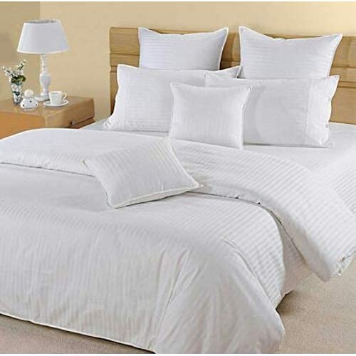 WSOKO 70% Cotton Satin Stripe Double Bedsheet 72x108 Inch with 2 Pillow Covers | White