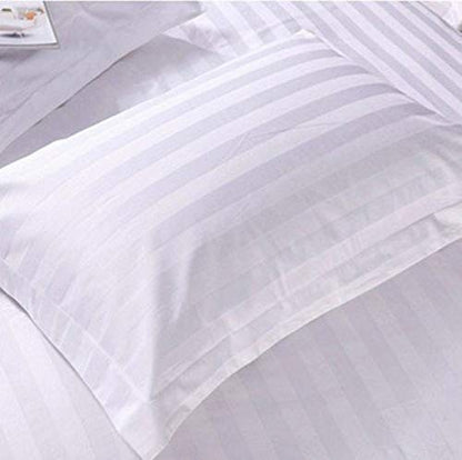 WSOKO 100% Cotton Satin Stripe Bedsheet 100x108 Inch with 2 Pillow Covers | White