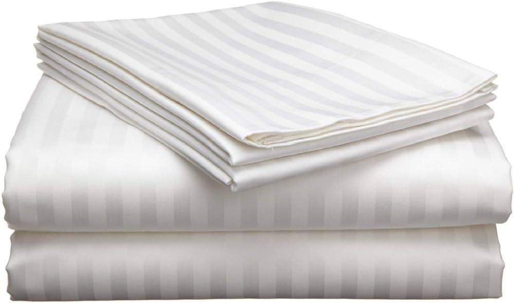 WSOKO 100% Cotton Satin Stripe Single Bedsheet Set | 60x90 Inch | White