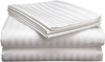 WSOKO 100% Cotton Satin Stripe Bedsheet 100x108 Inch with 2 Pillow Covers | White