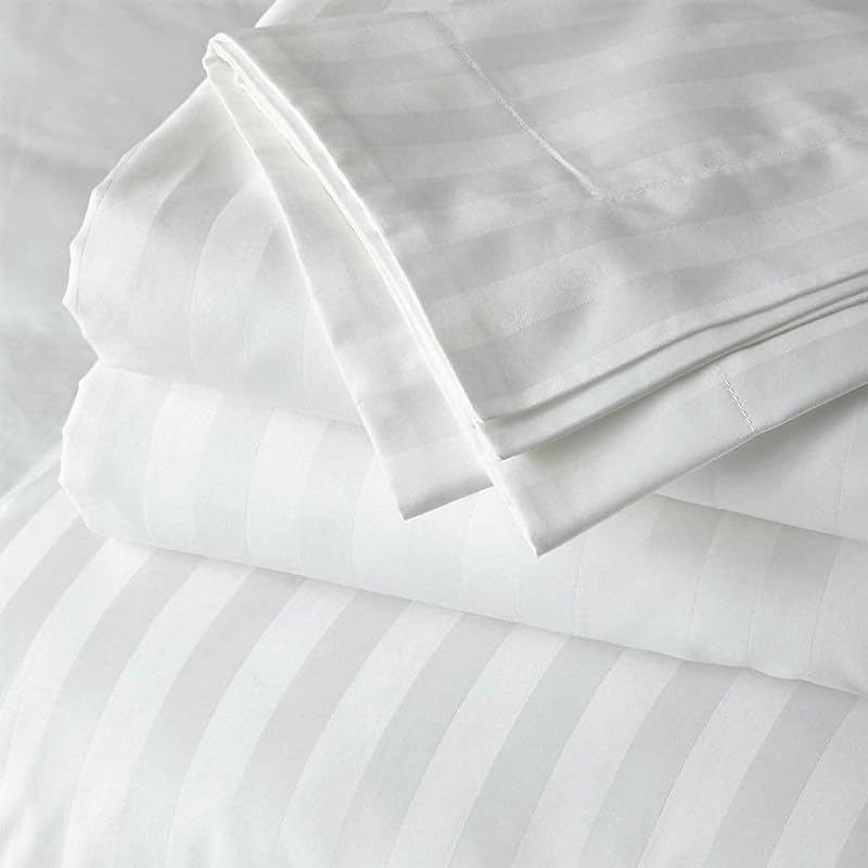 WSOKO 70% Cotton Satin Stripe Single Bedsheet 60x90 Inch with 1 Pillow Cover | White | Hotel Quality