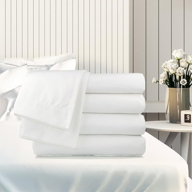WSOKO 100% Cotton Satin Stripe Bedsheet 100x108 Inch with 2 Pillow Covers | White