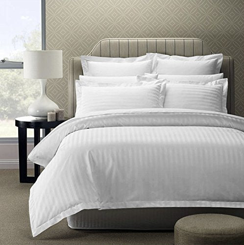 WSOKO 70% Cotton Satin Stripe Double Bedsheet 72x108 Inch with 2 Pillow Covers | White