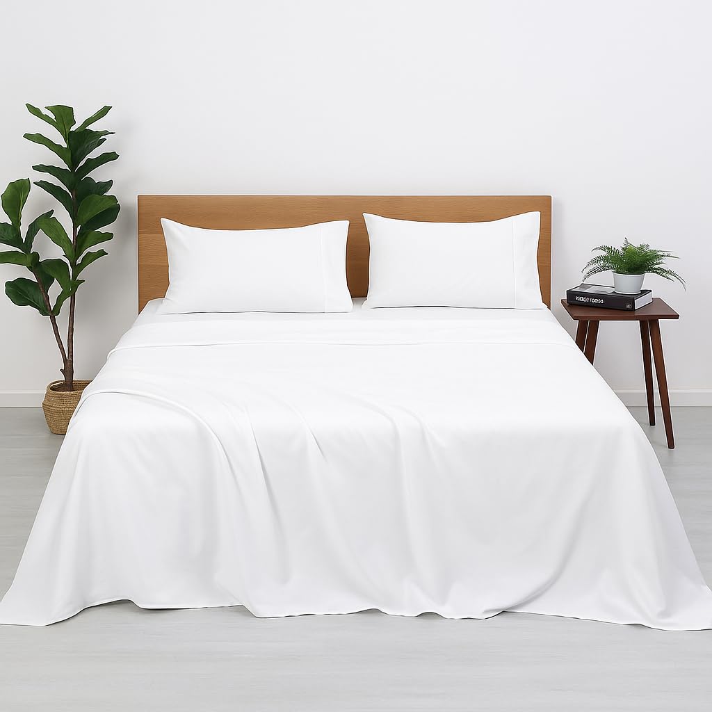 WSOKO 100% Cotton Plain Single Bedsheet 60x90 Inch with 1 Pillow Cover | White