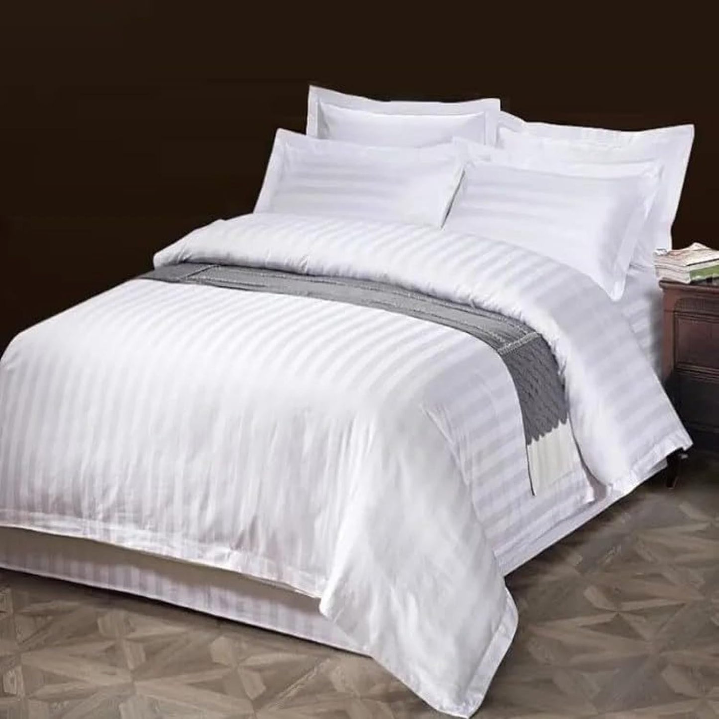 WSOKO 100% Cotton Satin Stripe Bedsheet 90x100 Inch with 2 Pillow Covers | White