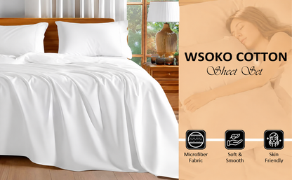 WSOKO 100% Cotton Plain White Super King Bedsheet | 108 x 108  | 210 GSM to 600 GSM |