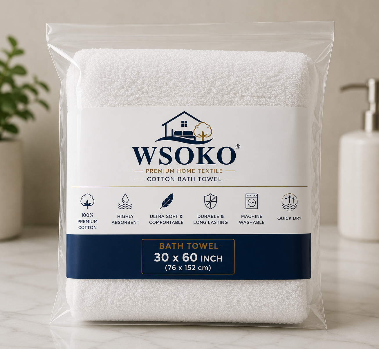 WSOKO 100% Pure Cotton Bath Towel 30 x 60 Inch | 700 GSM Ultra Soft & Highly Absorbent Hotel Quality Towel