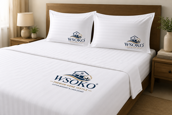 WSOKO 70% Cotton Satin Stripe Double Bedsheet 72x108 Inch with 2 Pillow Covers | White
