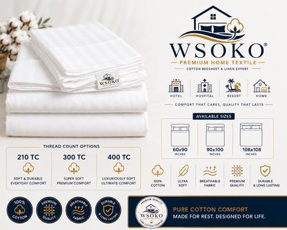 WSOKO 70% Cotton Plain King Bedsheet 100x108 Inch with 2 Pillow Covers | White