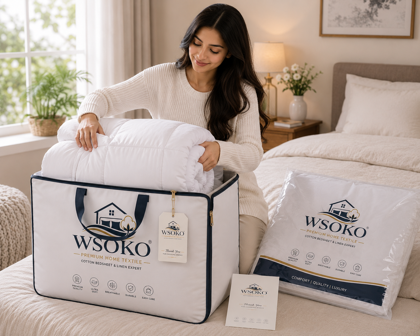 WSOKO All Season Microfiber Comforter 60x90 Inch | 150–400 GSM | White | Hotel Quality