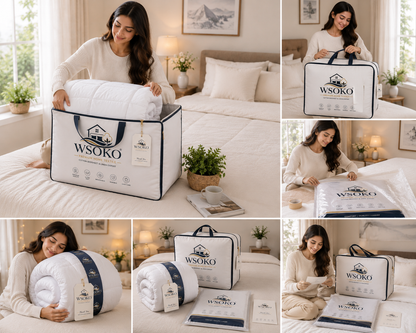 WSOKO All Season Microfiber Comforter 90x100 Inch | 150–400 GSM | White | Hotel Quality