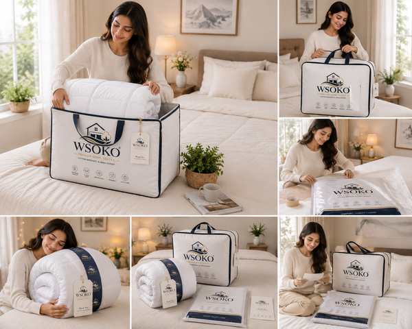 WSOKO All Season Microfiber Comforter 90x100 Inch | 150–400 GSM | White | Hotel Quality