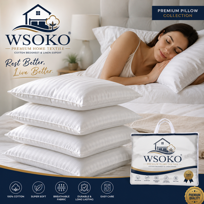 WSOKO Premium Sleeping Pillow 17x27 Inch | Soft Filled | White | Hotel Quality